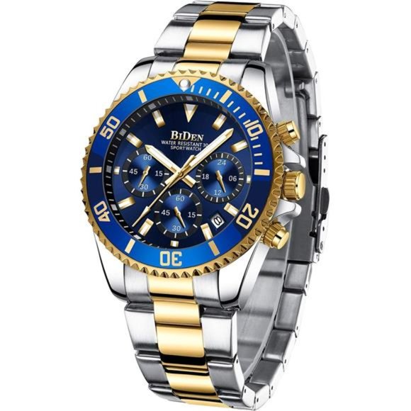 Mens Watches Chronograph Stainless Steel Waterproof Date Analog Quartz Watch - Picture 1 of 6